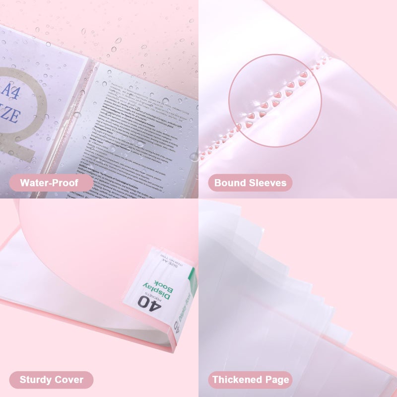 Phyxin 60-Pocket Portfolio Binder Organizer, Binder Sheet Protectors 8.5" x 11", Displaying 120 Page Plastic Folders for Documents, Document Organizer for Concert, Artwork, School & Office Use, Pink - Image 2